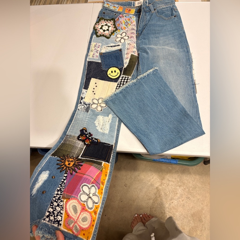 BDG Patchwork Blue Flare Jeans